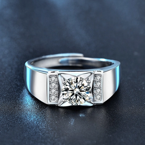 925 Sterlingsilber Moissanit Ring Für Herren Rund Brillant Schliff Verstellbarer Offener Ring Luxus Hochzeit Verlobung Schmuck