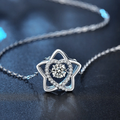 S925 Argento Sterling Moissanite Pendente Collana Donna Stella Cuore Pietra Danzante Gioielli Raffinati Placcati in Oro Bianco