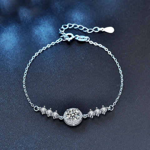 Minimalistisch Moissanit Armband Für Damen 925 Sterlingsilber Halo Rund Armband Mit GRA Zertifikat Luxus Schmuck Geschenk