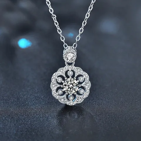 925 Sterling Silver Moissanite Cherry Blossom Pendant Necklace For Women Elegant Floral Inlaid Minimalist Jewelry Clavicle Chain Gift
