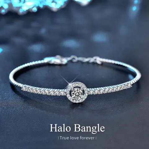 Luxury 925 Sterling Silver Moissanite Bracelet For Women Round Halo Adjustable Chain Bangle With GRA Certificate Jewelry Gift