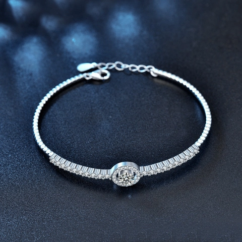 Luxury 925 Sterling Silver Moissanite Bracelet For Women Round Halo Adjustable Chain Bangle With GRA Certificate Jewelry Gift