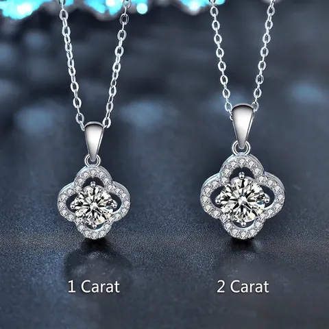 S925 Sterling Silver Four Leaf Clover Moissanite Pendant Necklace Round Cut Lab Diamond Clavicle Chain Jewelry For Women Gift