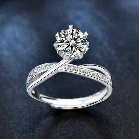 925 Sterling Zilveren 1 Karaat Moissaniet Ring Voor Dames Kroon Hart Klauw Ingelegd Verstelbaar Gekruiste Gedraaide Band Verlovingssieraden
