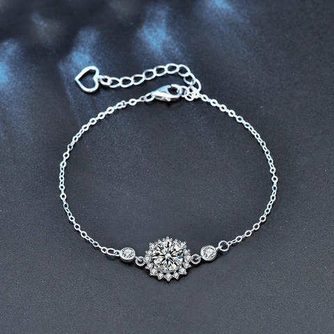 925 Sterling Silver Sunflower Moissanite Bracelet For Women Sparkly D Color VVS1 Adjustable Chain Floral Jewelry Gift