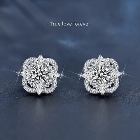 Pendientes de Botón de Trébol de Cuatro Hojas de Plata de Ley 925 con Moissanita Flor de Lujo Elegante Joyería Estilo Coreano Regalo para Mujer