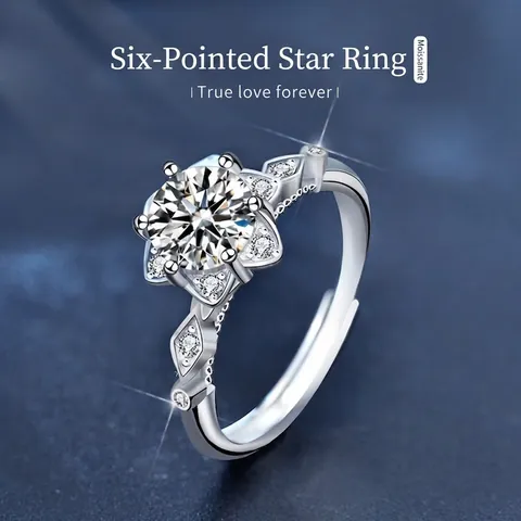 Luxe 925 Sterling Zilver Moissaniet Ring Voor Vrouwen Hexagram Ster Verstelbare Vingerring Mode Sieraden Huwelijksaanzoek Cadeau