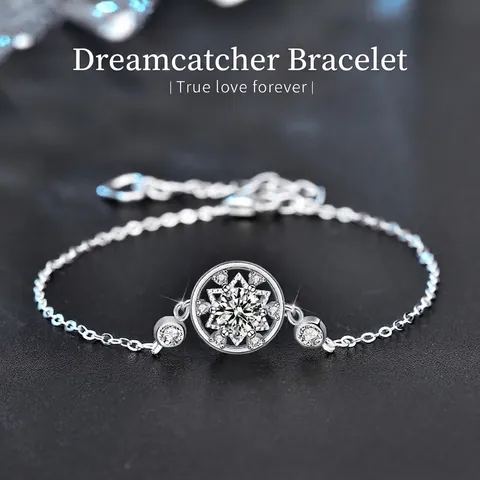 Bracciale Acchiappasogni Originale in Argento Sterling 925 per Donna Design Rotondo Svuotato con Moissanite Gioielleria Regalo per Lei