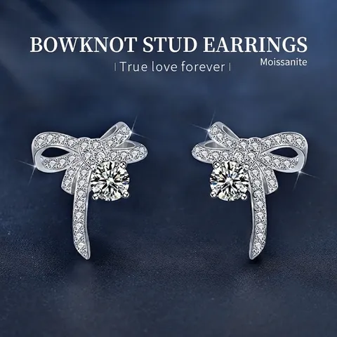 925 Sterling Zilver Moissaniet Strik Oorknopjes Minimalistisch Elegant Lint Ontwerp Micro Ingelegde Vrouwen Sieraden Cadeau