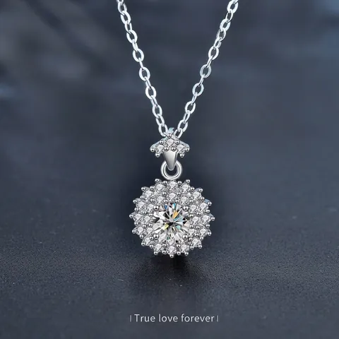 925 Sterling Silver Moissanite Necklace Sunflower Sun Moon Pendant D Color VVS1 Clarity Minimalist Jewelry For Women