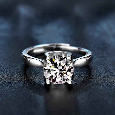 Anillo Ajustable de Plata de Ley 925 de Lujo con Moissanita para Mujer Forma de U Cuatro Garras Incrustadas Joyería de Boda