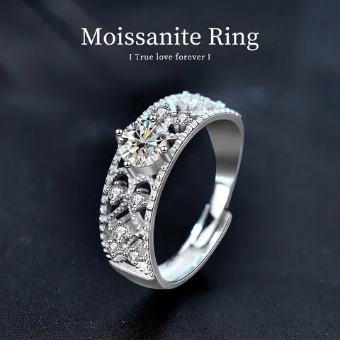 Luxus 925 Sterlingsilber Moissanit Verstellbar Offen Ring Für Damen Vintage Hohl Spitze Design Strass Eingelegt Schmuck