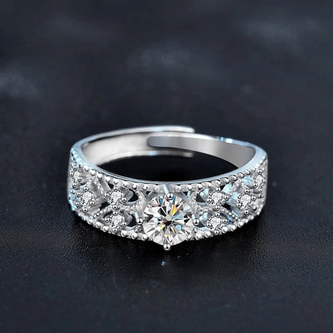 Luxus 925 Sterlingsilber Moissanit Verstellbar Offen Ring Für Damen Vintage Hohl Spitze Design Strass Eingelegt Schmuck