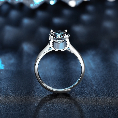 Anillo Ajustable de Plata de Ley 925 de Lujo con Moissanita para Mujer Forma de U Cuatro Garras Incrustadas Joyería de Boda