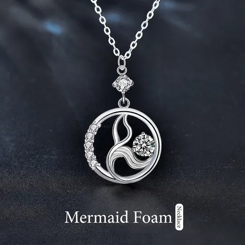 925 Sterling Silver Mermaid Bubble Moissanite Necklace Niche Design Hollow Circle Mermaid Tail Pendant Long Sweater Chain For Women Jewelry