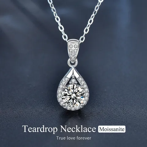 Collar Con Colgante de Gota de Agua de Plata de Ley 925 Moissanita para Mujer Elegante Incrustado Halo Color D VVS1 Joyería de Gemas Regalo