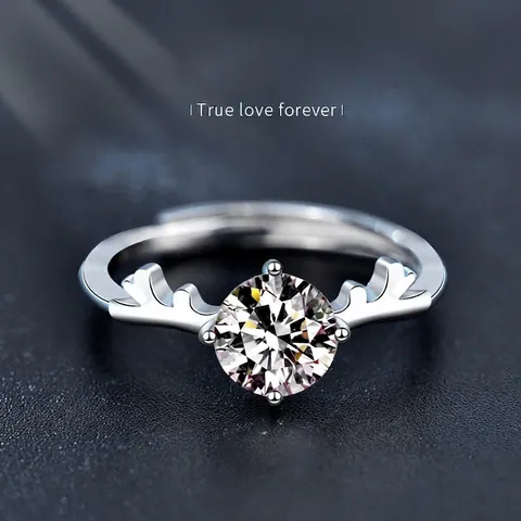 925 Sterlingsilber Moissanit Geweih Offener Ring Für Damen Verstellbarer Funkelnder Hirschhorn Schmuck Weihnachtsgeschenk