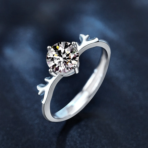 925 Sterlingsilber Moissanit Geweih Offener Ring Für Damen Verstellbarer Funkelnder Hirschhorn Schmuck Weihnachtsgeschenk