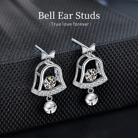 925 Sterling Silver Moissanite Christmas Bell Stud Earrings For Women Bowknot Dangling Earrings Elegant Party Jewelry Gift
