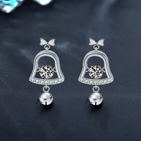 925 Sterling Silver Moissanite Christmas Bell Stud Earrings For Women Bowknot Dangling Earrings Elegant Party Jewelry Gift