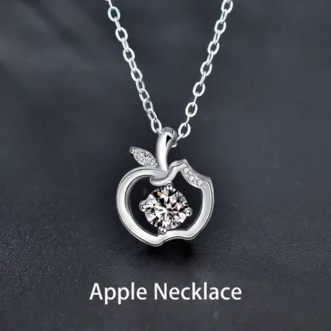 Collana con Ciondolo a Mela in Argento Sterling 925 e Moissanite Elegante Catena a Clavicola a Forma di Frutta Regalo Gioielli Donna