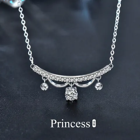 Collana con Ciondolo in Moissanite in Argento Sterling 925 Elegante Pizzo Principessa Campana Catena Gioielli per Donna Regalo