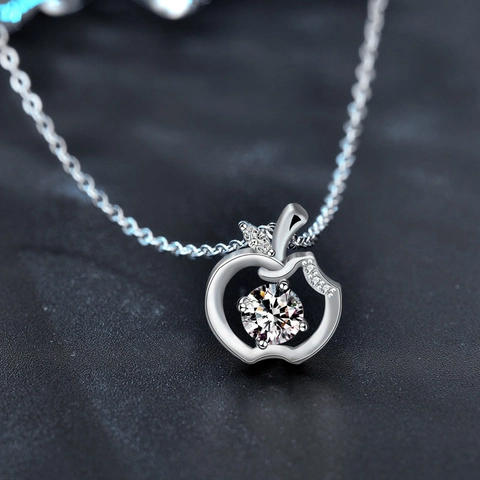 Collana con Ciondolo a Mela in Argento Sterling 925 e Moissanite Elegante Catena a Clavicola a Forma di Frutta Regalo Gioielli Donna