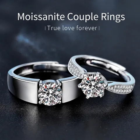 925 Sterling Silver Moissanite Adjustable Couple Rings With GRA Certificate Minimalist Engagement Wedding Jewelry For Lovers