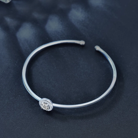 Moissanite Round Halo Bangle 925 Sterling Silver Adjustable Open Bracelet Minimalist Jewelry For Women
