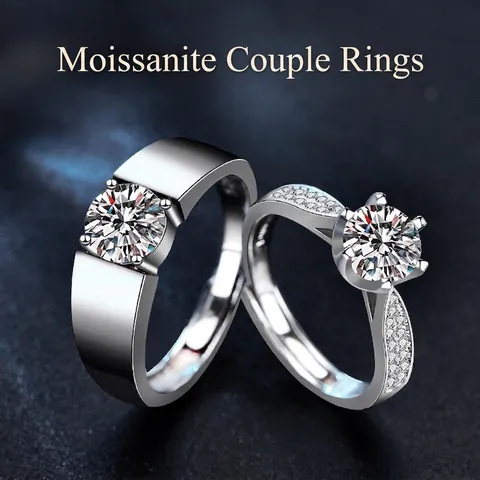 925 Sterling Silver Moissanite Adjustable Couple Rings With GRA Certificate Minimalist Engagement Wedding Jewelry For Lovers