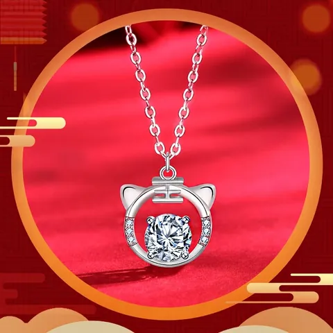 Collana con Ciondolo Tigre dello Zodiaco in Argento Sterling S925 Moissanite Gioielli da Collo Originali Stile Cinese per Donna