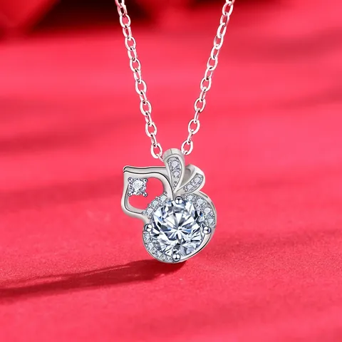 Collier Pendentif Gourde en Argent Sterling 925 et Moissanite pour Femme Coupe Ronde Plaqué Or Blanc Bijoux de Mode Cadeau