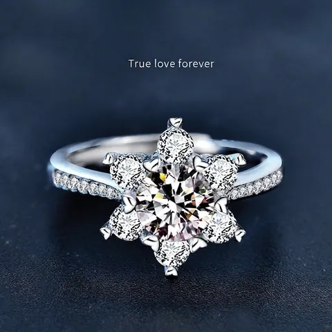 Snowflake 925 Sterling Silver Ring With Moissanite D Color VVS1 Adjustable Finger Ring For Women Fashion Jewelry Gift