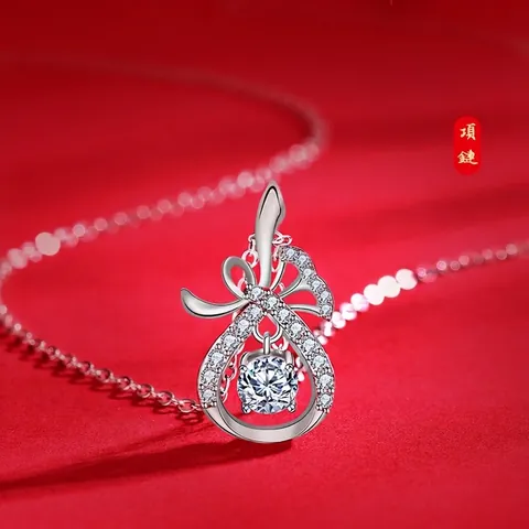 925 Sterling Silver Moissanite Pendant Necklace Lucky Bag Bowknot Dancing Stone Jewelry Vintage Palace Style For Women