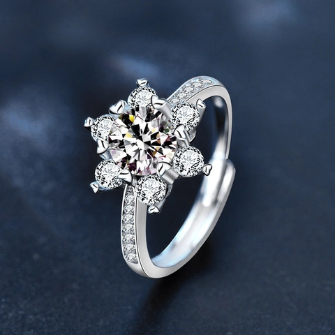 Snowflake 925 Sterling Silver Ring With Moissanite D Color VVS1 Adjustable Finger Ring For Women Fashion Jewelry Gift