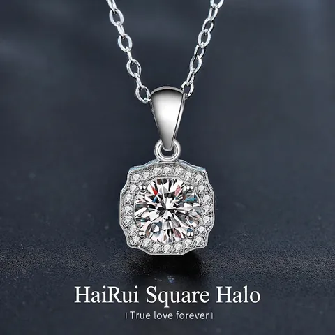 Collier en Argent Sterling 925 avec Moissanite Pendentif Halo Carré Bijoux en Moissanite pour Femme Élégant Collier Chaîne Géométrique
