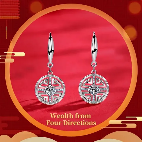 Pendientes de Gota de Moneda de Plata de Ley 925 Estilo Chino Para Mujer Moissanita Incrustada Vintage Hueco Patrón Tradicional