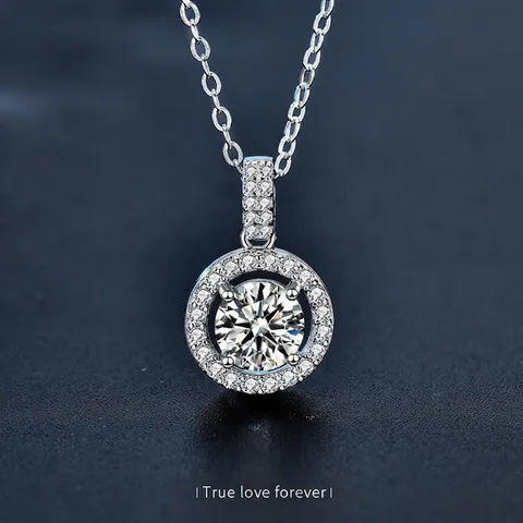 925 Sterling Zilver Moissaniet Hanger Halsketting Voor Vrouwen Rond Halo Pavé Strass Minimalistische Ketting Sieraden
