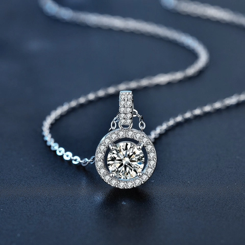 925 Sterling Zilver Moissaniet Hanger Halsketting Voor Vrouwen Rond Halo Pavé Strass Minimalistische Ketting Sieraden