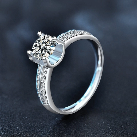 925 Sterling Zilver Moissaniet Ring Voor Vrouwen 1 Karaat Stierenkop Dubbele Rij Stenen Bruiloft Verloving Sieraden Ring Met GRA Certificaat