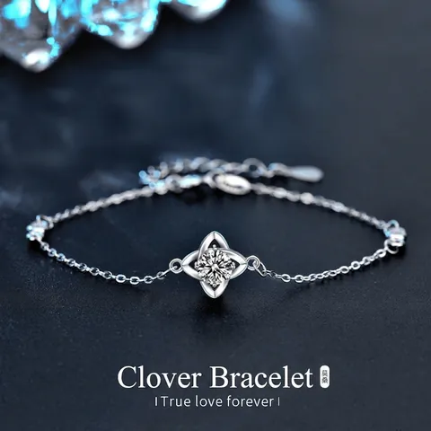 Bracciale Quadrifoglio in Argento Sterling S925 per Donna Moissanite Luccicante Intarsiata Catena Regolabile Elegante Gioielli Regalo