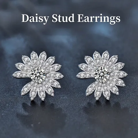 Pendientes de Botón de Margarita de Plata de Ley 925 para Mujer Exquisitos Pendientes de Flor de Moissanita Joyería de Moda Con Certificado GRA