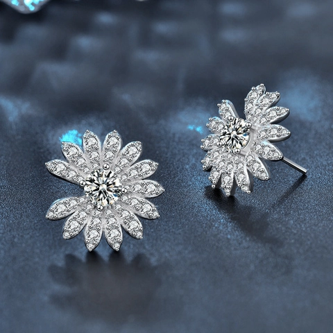 Pendientes de Botón de Margarita de Plata de Ley 925 para Mujer Exquisitos Pendientes de Flor de Moissanita Joyería de Moda Con Certificado GRA