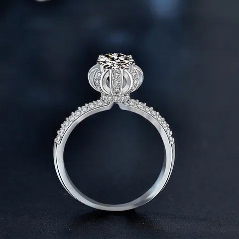 925 Sterling Zilver Moissaniet Kroonring Luxe Witgoud Vergulde Verloving Bruiloft Tiara Ring Voor Vrouwen Sieraden
