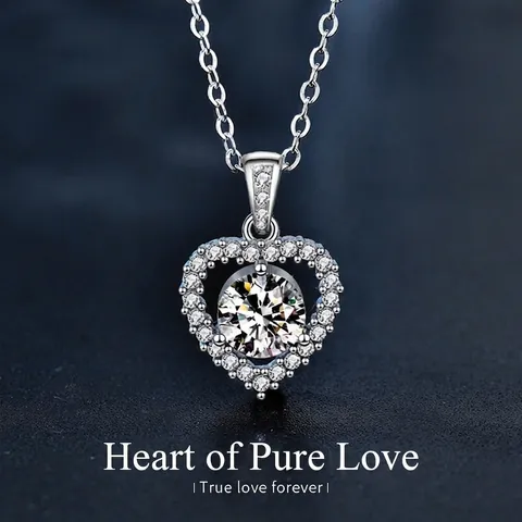 Collana con Pendente a Cuore in Argento Sterling 925 Moissanite Catena per Clavicola Orecchini a Cuore in Strass Regalo Gioielli per Donna
