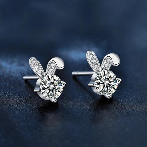 S925 Sterling Silver Cute Rabbit Moissanite Stud Earrings For Women D Color VVS1 Moissanite Jewelry With GRA Certificate