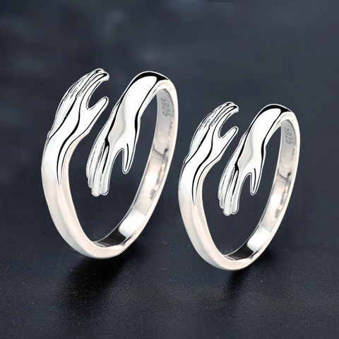 S925 Sterlingsilber Umarmende Hände Offene Paar Ringe Minimalistisch Verstellbare Hand Umarmung Ring Für Herren Damen Schmuck