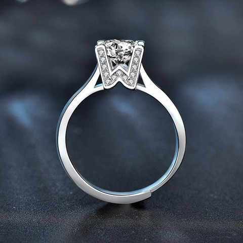925 Sterling Silver Moissanite Ring For Women Letter W Crown Adjustable Open Ring Wedding Engagement Jewelry With GRA