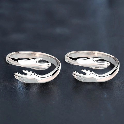 S925 Sterlingsilber Umarmende Hände Offene Paar Ringe Minimalistisch Verstellbare Hand Umarmung Ring Für Herren Damen Schmuck
