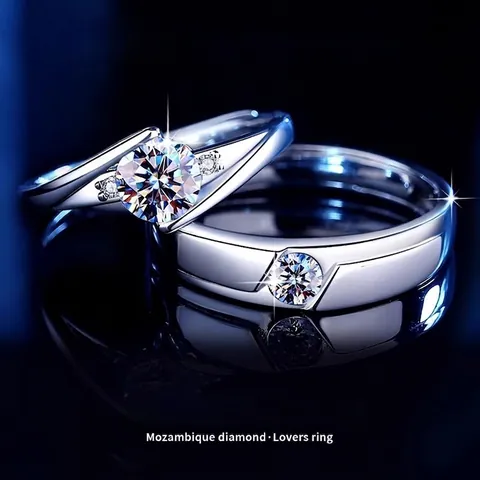 Anillos de Pareja de Moissanita Color D Plata de Ley S925 Banda Ajustable Joyería de Boda Compromiso para Amantes Hombre Mujer